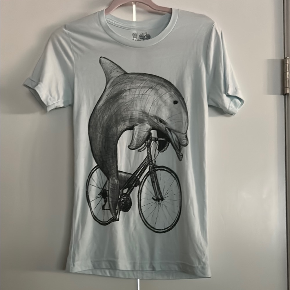 Dolphin Bicycle Graphic Tee - Light Blue